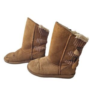 Bearpaw Boshie Hickory Slip On Suede Sheepskin Knit Back Winter Boot Womens Sz 8